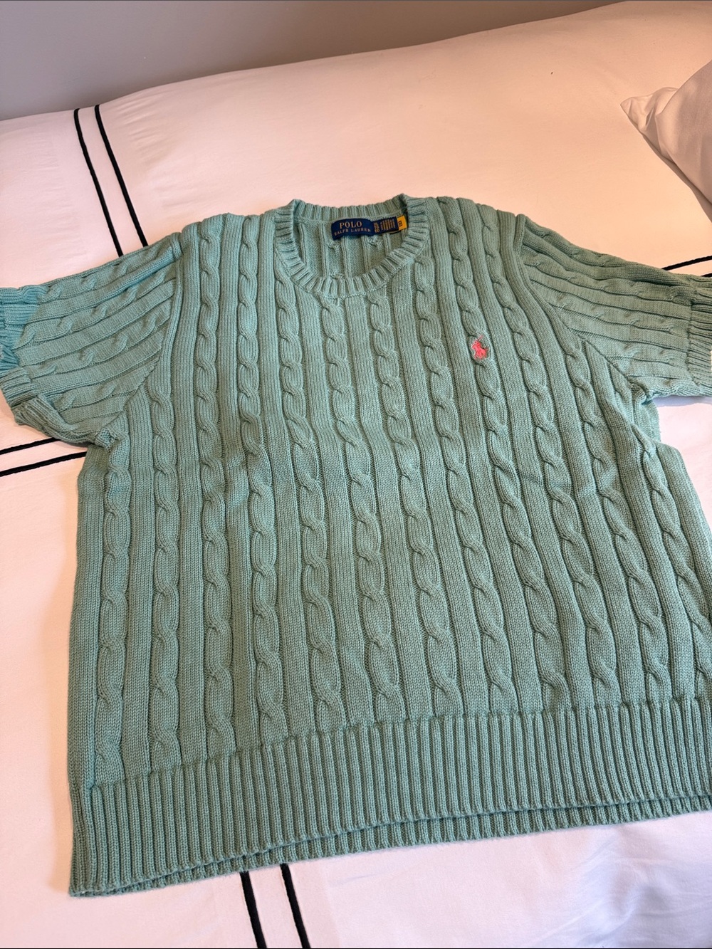 Polo by Ralph Lauren Mint Cable Knit short sleeve Sweater